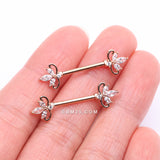 Detail View 2 of A Pair of Rose Gold Royal Floral Spear Sparkle Elegance Nipple Barbell-Clear Gem