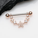 Detail View 1 of A Pair of Rose Gold Sparkly Glam Stars Dangle Nipple Shield-Clear Gem