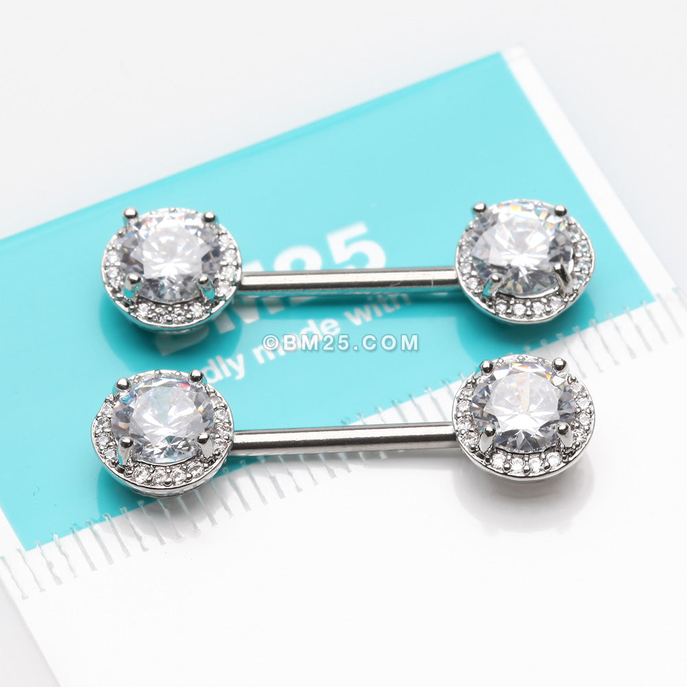 Detail View 2 of A Pair of Brilliant Multi-Gem Sparkle Nipple Barbell-Clear Gem