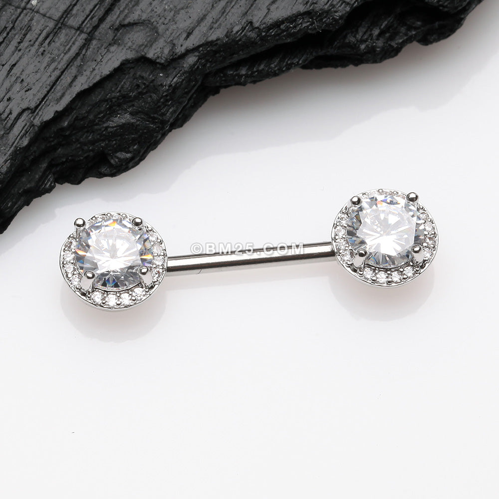 Detail View 1 of A Pair of Brilliant Multi-Gem Sparkle Nipple Barbell-Clear Gem