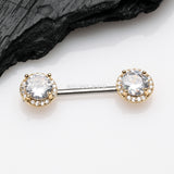 Detail View 1 of A Pair of Golden Brilliant Multi-Gem Sparkle Nipple Barbell-Clear Gem