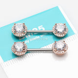 Detail View 2 of A Pair of Rose Gold Brilliant Multi-Gem Sparkle Nipple Barbell-Clear Gem