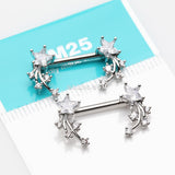 Detail View 2 of A Pair of Shooting Star Sparkles Nipple Barbell-Clear Gem