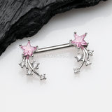 Detail View 1 of A Pair of Shooting Star Sparkles Nipple Barbell-Pink