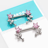 Detail View 2 of A Pair of Shooting Star Sparkles Nipple Barbell-Pink