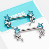 Detail View 2 of A Pair of Shooting Star Sparkles Nipple Barbell-Aqua