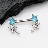 Detail View 1 of A Pair of Shooting Star Sparkles Nipple Barbell-Aqua