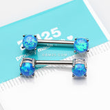 Detail View 2 of A Pair of Fire Opal Prong Set Sparkle Nipple Barbell-Blue Opal