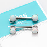 Detail View 2 of A Pair of Fire Opal Prong Set Sparkle Nipple Barbell-White Opal