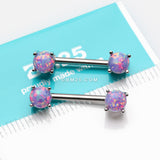 Detail View 2 of A Pair of Fire Opal Prong Set Sparkle Nipple Barbell-Purple Opal