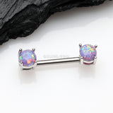 Detail View 1 of A Pair of Fire Opal Prong Set Sparkle Nipple Barbell-Purple Opal