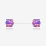 A Pair of Fire Opal Prong Set Sparkle Nipple Barbell-Purple Opal