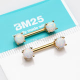 Detail View 2 of A Pair of Golden Fire Opal Prong Set Sparkle Nipple Barbell-White Opal