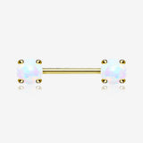 A Pair of Golden Fire Opal Prong Set Sparkle Nipple Barbell-White Opal