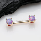 Detail View 1 of A Pair of Golden Fire Opal Prong Set Sparkle Nipple Barbell-Purple Opal