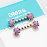 Detail View 2 of A Pair of Golden Fire Opal Prong Set Sparkle Nipple Barbell-Purple Opal
