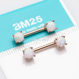 Detail View 2 of A Pair of Rose Gold Fire Opal Prong Set Sparkle Nipple Barbell-White Opal