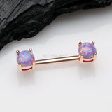 Detail View 1 of A Pair of Rose Gold Fire Opal Prong Set Sparkle Nipple Barbell-Purple Opal