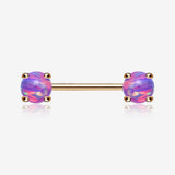 A Pair of Rose Gold Fire Opal Prong Set Sparkle Nipple Barbell-Purple Opal