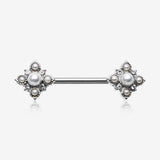 A Pair of Vintage Pearlescent Sparkle Floral Nipple Barbell