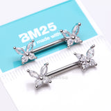 Detail View 3 of A Pair of Brilliant Sparkle Marquise Butterfly Nipple Barbell-Clear Gem