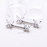 Detail View 1 of A Pair of Brilliant Sparkle Marquise Butterfly Nipple Barbell-Clear Gem