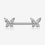 A Pair of Brilliant Sparkle Marquise Butterfly Nipple Barbell