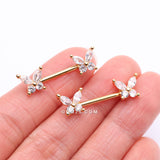 Detail View 2 of A Pair of Golden Brilliant Sparkle Marquise Butterfly Nipple Barbell-Clear Gem