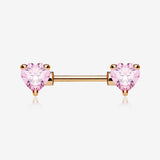 A Pair of Rose Gold Double Heart Gem Nipple Barbell Ring