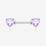 A Pair of Double Heart Gem Nipple Barbell Ring