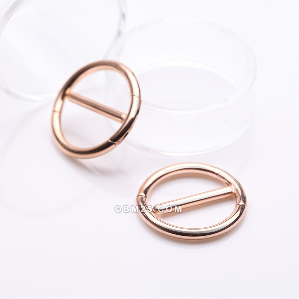 Detail View 1 of A Pair of Rose Gold Dual Hinged Classic Hoop Nipple Clicker