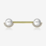 A Pair of Golden Pearlescent Sparkle Crescent Rim Nipple Barbell-Clear Gem
