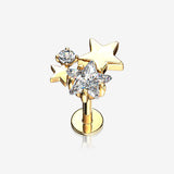 Golden Sparkle Stars Top Internally Threaded Steel Labret-Clear Gem