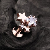 Detail View 1 of Rose Gold Sparkle Stars Top Internally Threaded Steel Labret-Clear Gem
