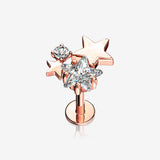 Rose Gold Sparkle Stars Top Internally Threaded Steel Labret-Clear Gem