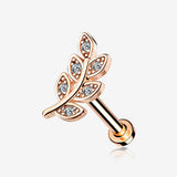 Rose Gold Dainty Leaflet Sparkle Interally Threaded Labret
