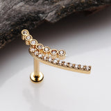 Detail View 1 of Golden Curvature Sparkle Lined Internally Threaded Labret-Clear Gem