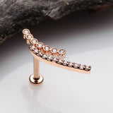 Detail View 1 of Rose Gold Curvature Sparkle Lined Internally Threaded Labret-Clear Gem