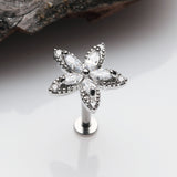 Detail View 1 of Marquise Sparkle Spring Flower Internally Threaded Labret-Clear Gem