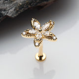 Detail View 1 of Golden Marquise Sparkle Spring Flower Internally Threaded Labret-Clear Gem