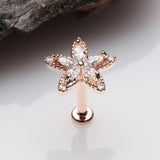 Detail View 1 of Rose Gold Marquise Sparkle Spring Flower Internally Threaded Labret-Clear Gem
