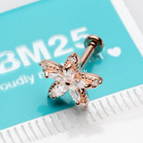 Detail View 2 of Rose Gold Marquise Sparkle Spring Flower Internally Threaded Labret-Clear Gem