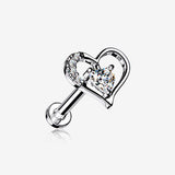 Journey Heart Solitaire Sparkle Internally Threaded Labret-Clear Gem