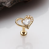 Detail View 1 of Golden Journey Heart Solitaire Sparkle Internally Threaded Labret-Clear Gem