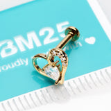 Detail View 2 of Golden Journey Heart Solitaire Sparkle Internally Threaded Labret-Clear Gem