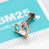 Detail View 2 of Rose Gold Journey Heart Solitaire Sparkle Internally Threaded Labret-Clear Gem
