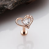 Detail View 1 of Rose Gold Journey Heart Solitaire Sparkle Internally Threaded Labret-Clear Gem