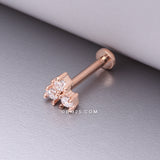 Detail View 1 of Rose Gold Trinity Sparkle Prong Set Top Internally Threaded Steel Flat Back Stud Labret-Clear Gem