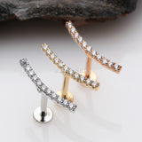 Detail View 2 of Rose Gold Brilliant Sparkle Gems Journey Top Internally Threaded Steel Labret-Clear Gem