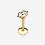 Golden Marquise Sparkle Prong Set Gem Top Internally Threaded Steel Labret-Clear Gem